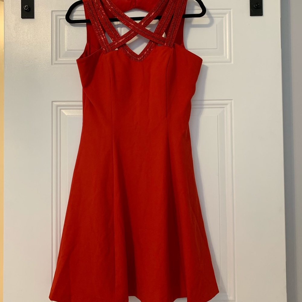 Red Dress with Beaded Neckline